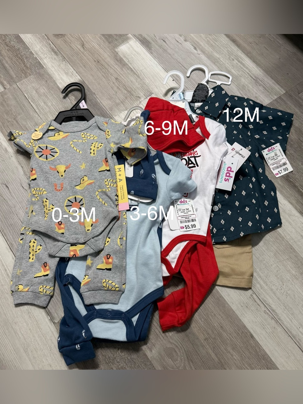 Baby 4 Outfit Bundle. NEW. Gray, Blue, Red, Navy. Read the description sizes.